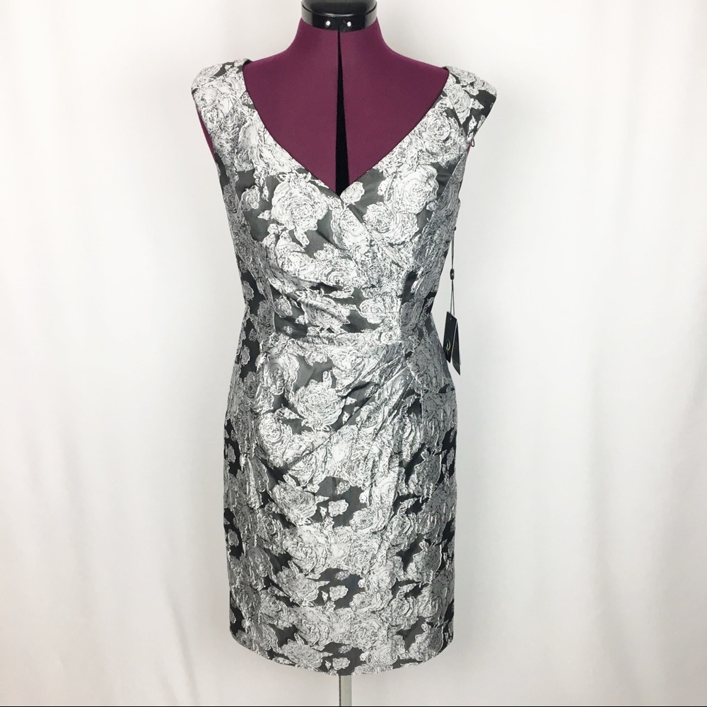 NWT Adrianna Papell Silver & Black Cocktail Dress